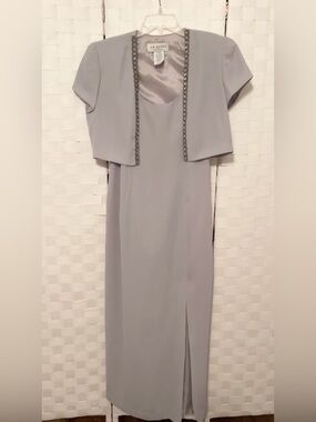 J.R. Nites Gray Maxi Dress with Jacket Size 12 PTP 19” Length 58” EUC